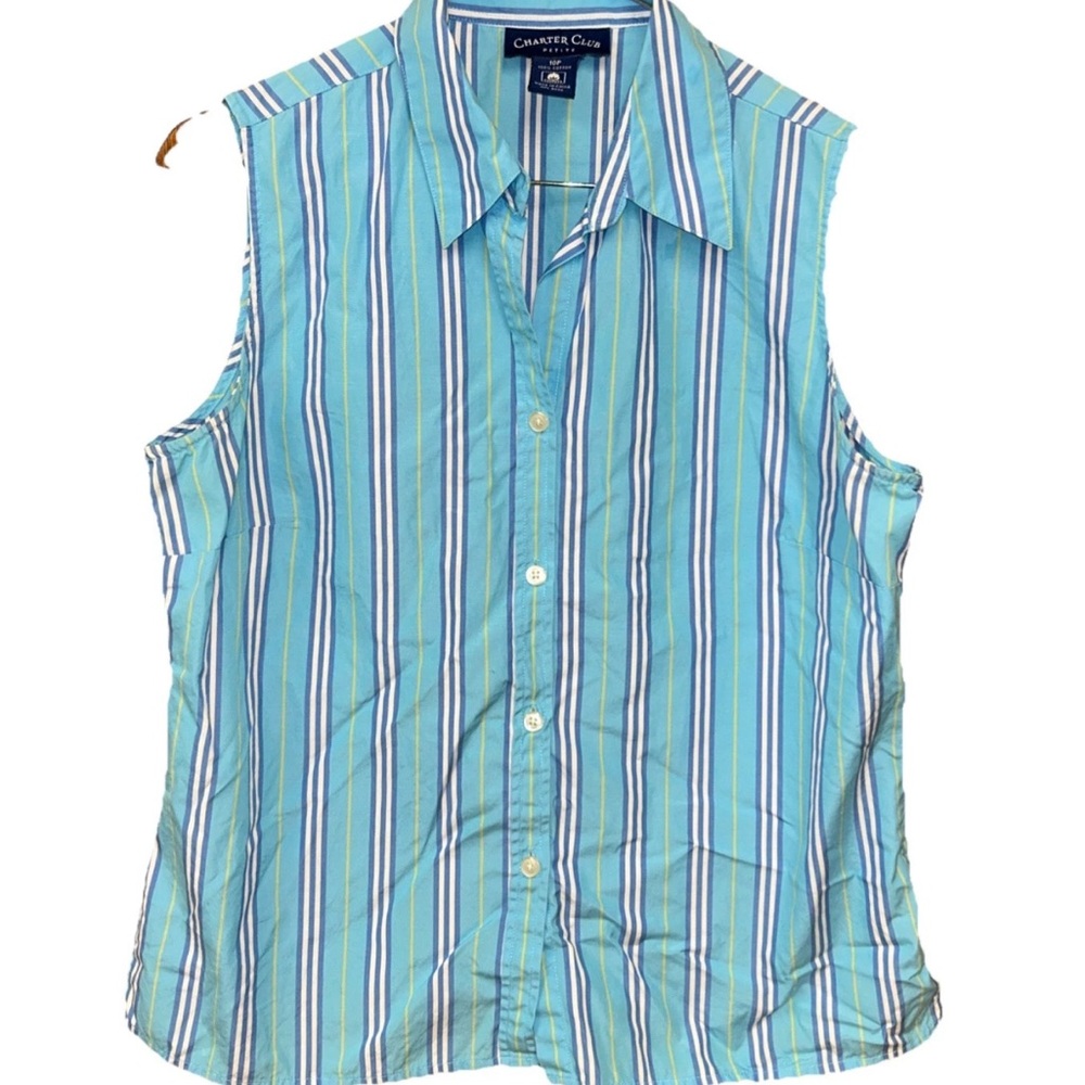 Charter Club Blue and White Casual Button Down Shirt